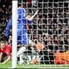 Man Utd 3 v 0 Chelsea&nbsp;:&nbsp;Nemanja Vidic arrives at the far post to head the Red Devils into a half-time lead