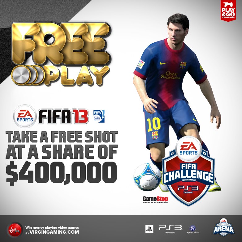 Right now and for the rest of the weekend: FREE entry into the $400,000 FIFA 13 challenge on PS3!